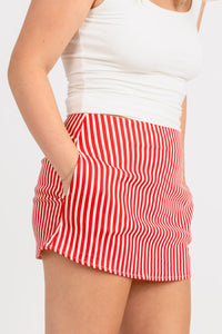 Striped mini skirt red/white | Lush Fashion Lounge: boutique fashion skirts, affordable boutique skirts, cute affordable skirts