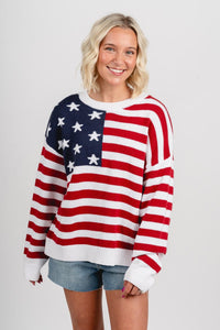 American flag sweater red/white/navy - Trendy Sweater - Cute American Summer Collection at Lush Fashion Lounge Boutique in Oklahoma City