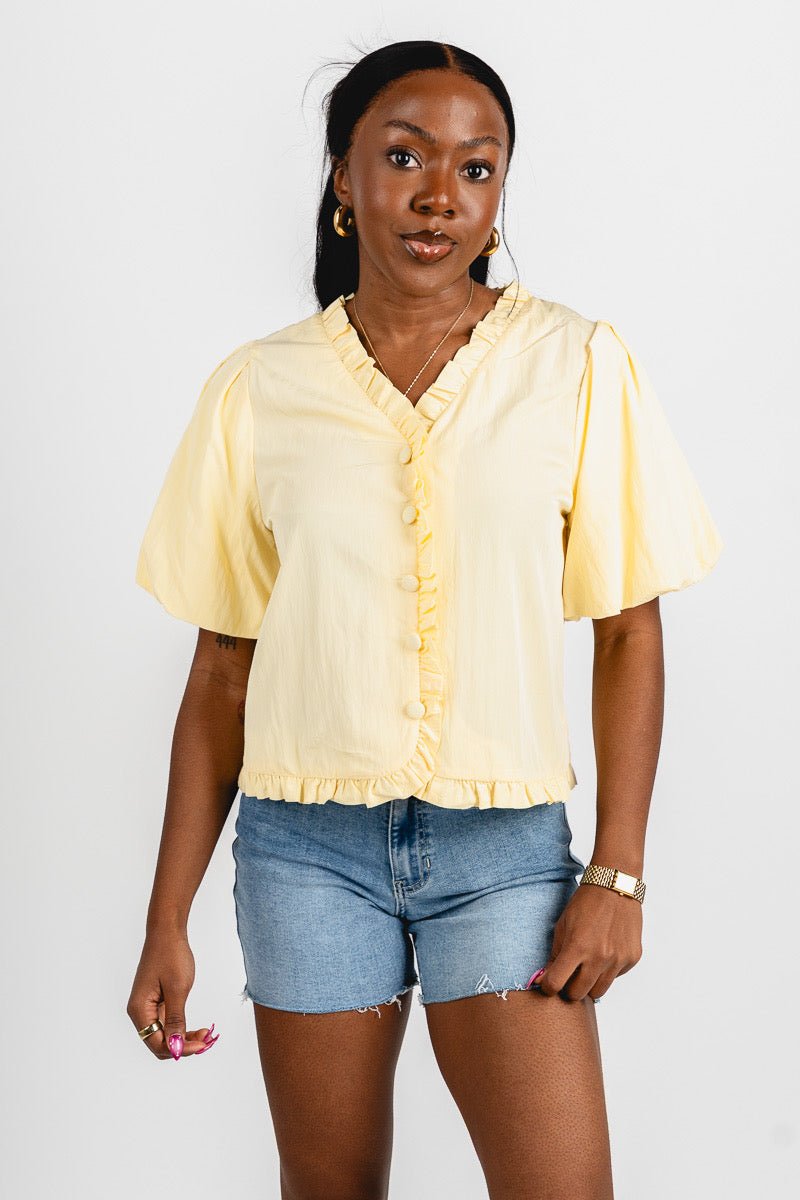 Ruffle bubble sleeve top banana