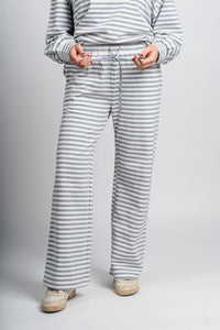 Striped wide leg pants grey/ivory - Stylish pants - Trendy Lounge Sets at Lush Fashion Lounge Boutique in Oklahoma City