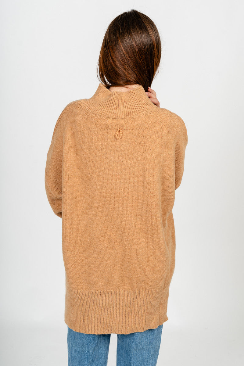 Mock neck oversized sweater camel