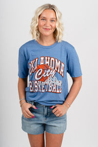 OKC basketball swish ball unisex t-shirt athletic blue - Trendy Oklahoma City Basketball T-Shirts Lush Fashion Lounge Boutique in Oklahoma City
