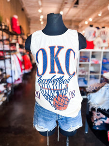 Oklahoma City big basketball comfort color tank top off white - Oklahoma City inspired graphic t-shirts at Lush Fashion Lounge Boutique in Oklahoma City