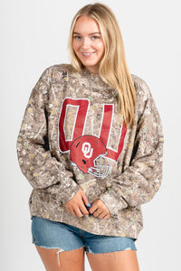 OU OU Sooners helmet fade mock neck sweatshirt camo Sweatshirt | Lush Fashion Lounge Trendy Oklahoma University Sooners Apparel & Cute Gameday T-Shirts