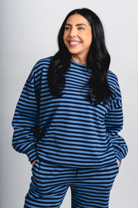 Striped long sleeve top navy/light blue - Trendy top - Cute Loungewear Collection at Lush Fashion Lounge Boutique in Oklahoma City