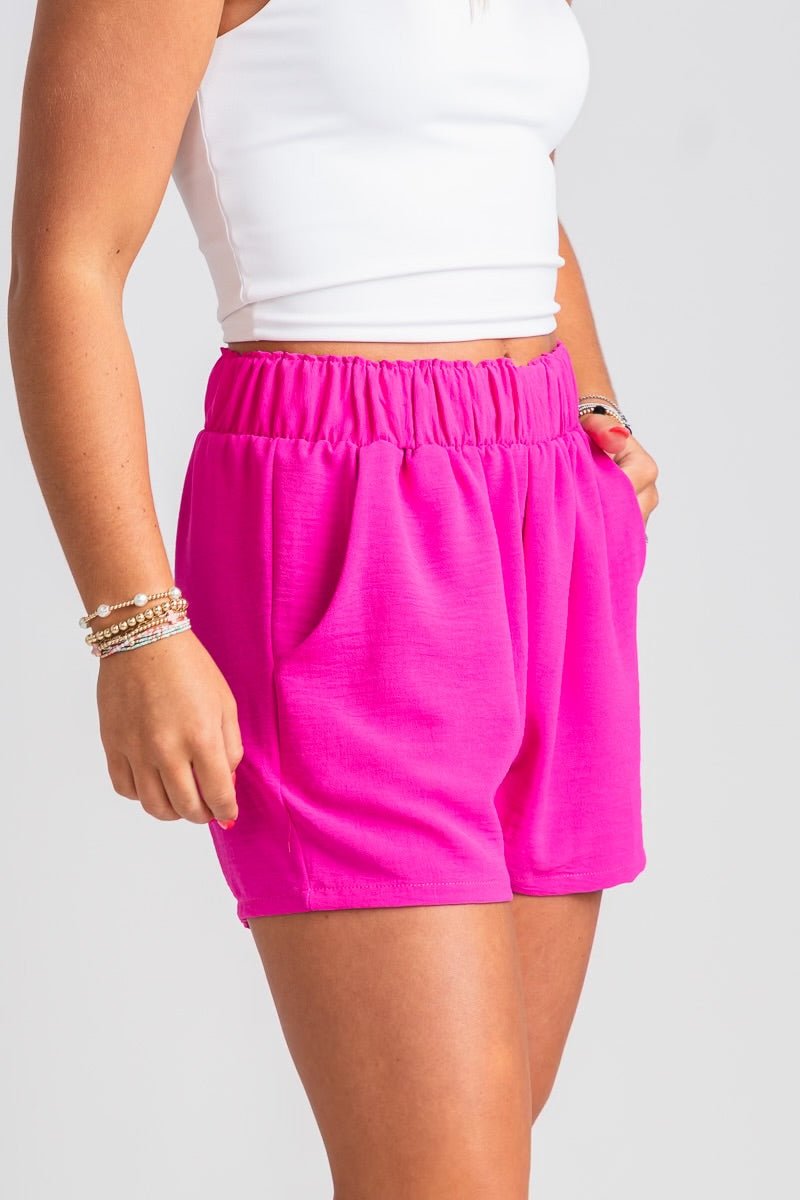Elastic waist shorts fuchsia - Trendy Shorts - Cute Vacation Collection at Lush Fashion Lounge Boutique in Oklahoma City
