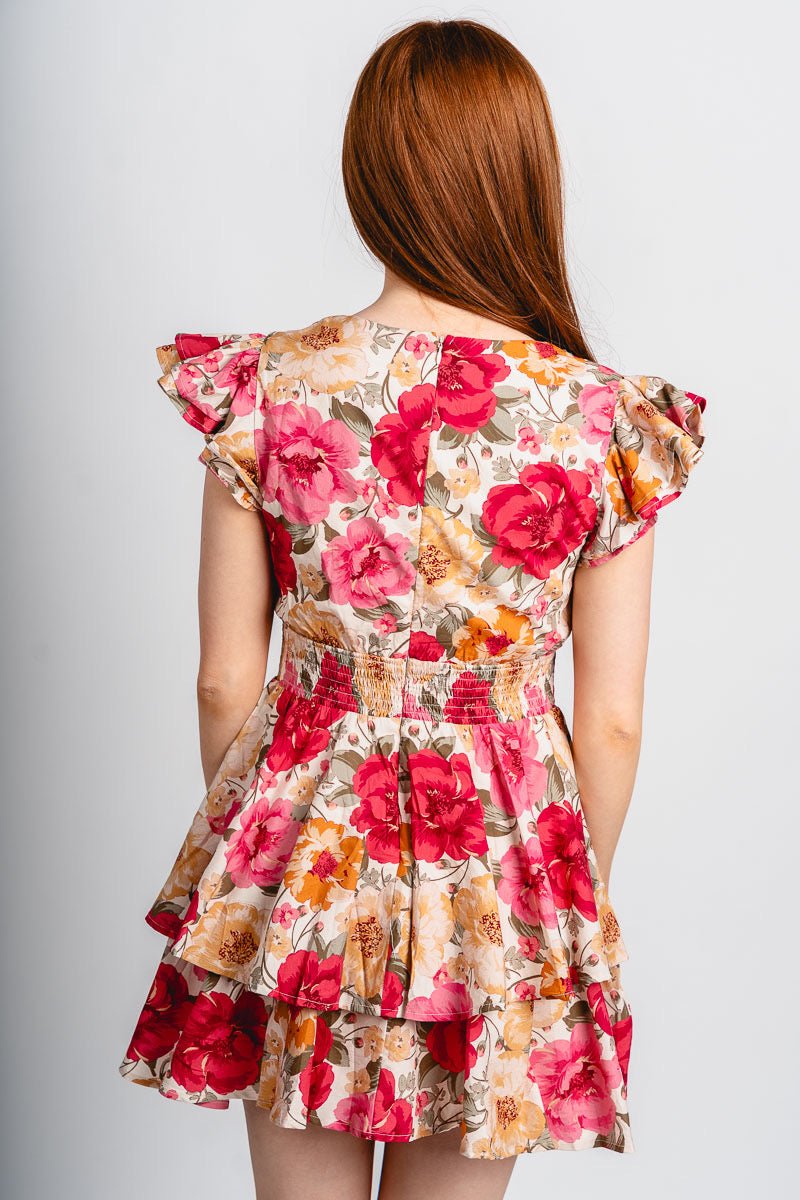 Floral ruffle mini dress peony Stylish dress - Womens Fashion Dresses at Lush Fashion Lounge Boutique in Oklahoma City