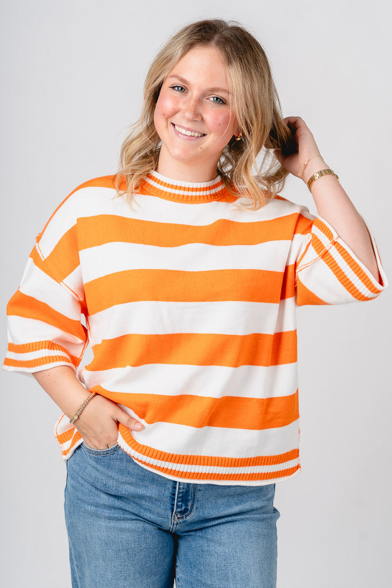 Striped short sleeve oversized sweater orange/white