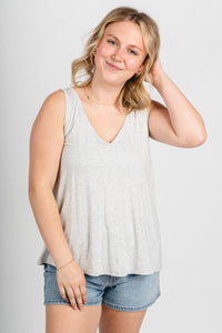 V-neck flowy tank top heather grey - Affordable tank top - Boutique Tank Tops at Lush Fashion Lounge Boutique in Oklahoma City