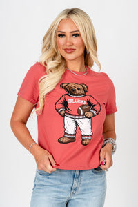 OU OU Sooners teddy bear crop t-shirt crimson T-shirt | Lush Fashion Lounge Trendy Oklahoma University Sooners Apparel & Cute Gameday T-Shirts