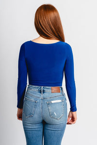 Square neck long sleeve bodysuit royal blue - Vintage OKC Basketball T-Shirts at Lush Fashion Lounge Boutique in Oklahoma City