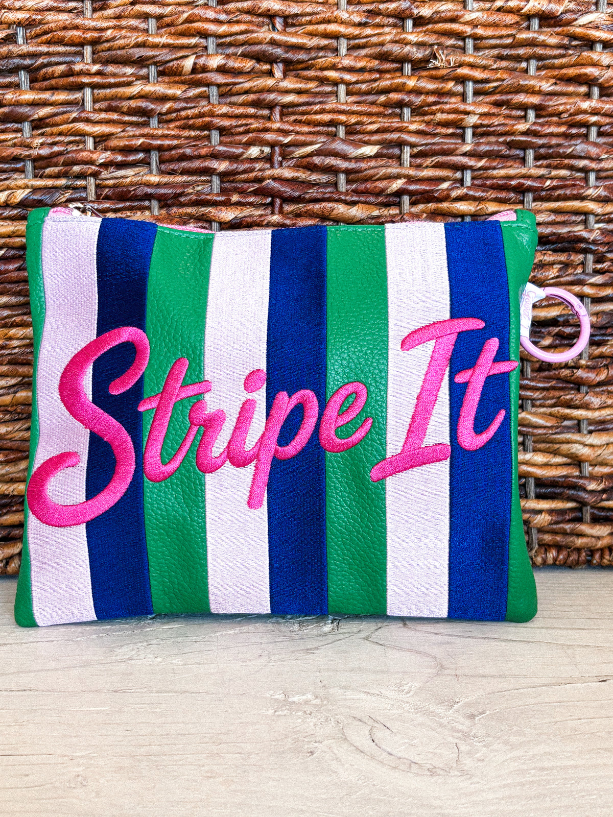 Stripe it golf accessory pouch pink/green - Trendy Bags at Lush Fashion Lounge Boutique in Oklahoma City