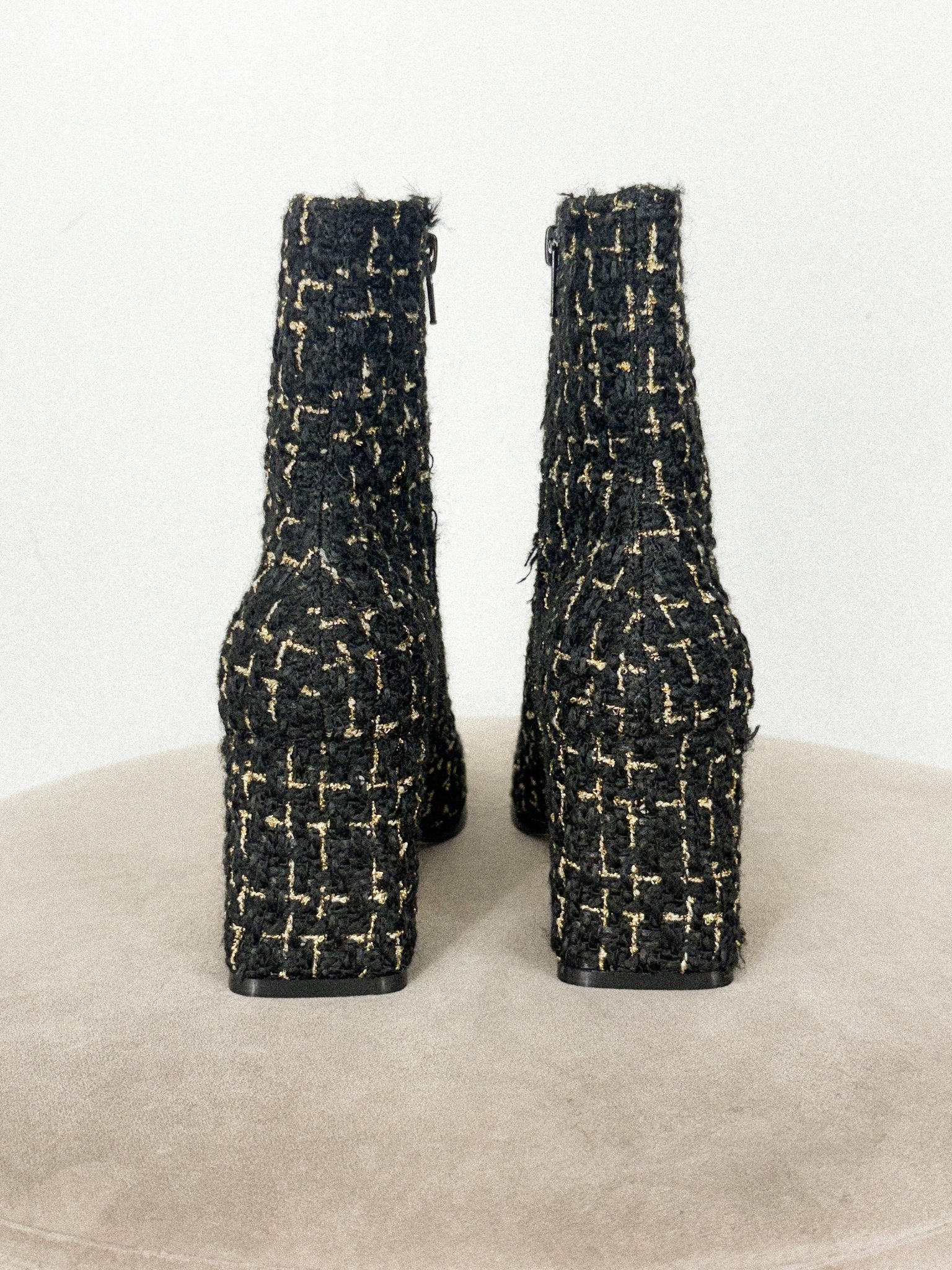 Demi tweed block heel ankle boot black Stylish Shoes - Womens Fashion Shoes at Lush Fashion Lounge Boutique in Oklahoma City