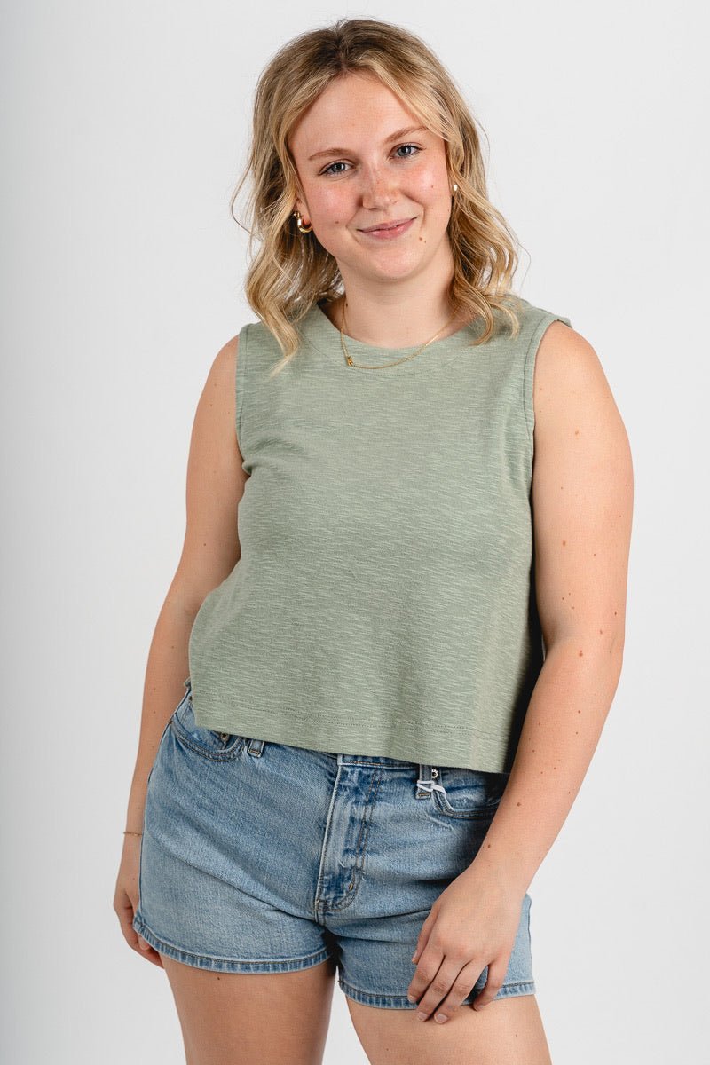 Boxy crop tank top sage green - Cute Tank Top - Trendy Tank Tops at Lush Fashion Lounge Boutique in Oklahoma City