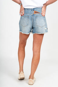 Oklahoma City Thunder denim shorts medium wash - Affordable Shorts - Boutique Shorts at Lush Fashion Lounge Boutique in Oklahoma City