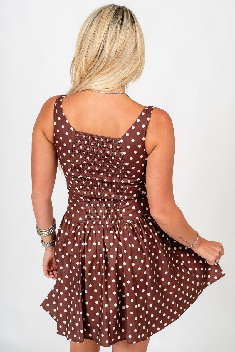 Polka dot mini dress brown