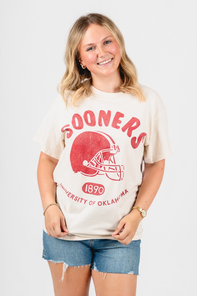 OU OU Sooners varsity stamp unisex t-shirt off white T-shirt | Lush Fashion Lounge Trendy Oklahoma University Sooners Apparel & Cute Gameday T-Shirts