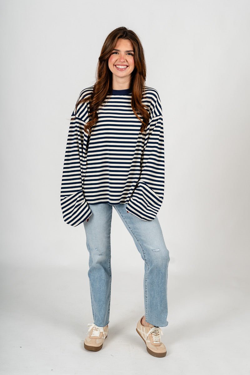 Striped oversized long sleeve top navy/ivory
