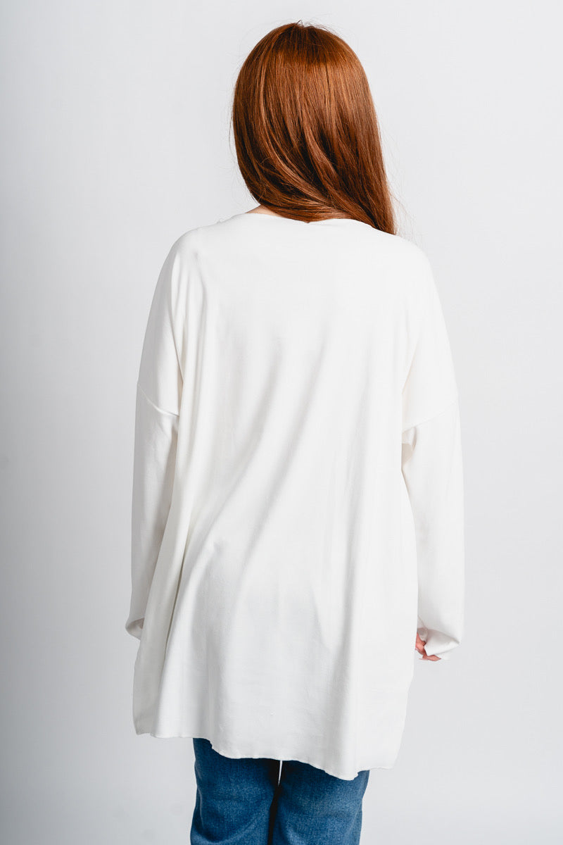 Oversized v-neck long sleeve top white