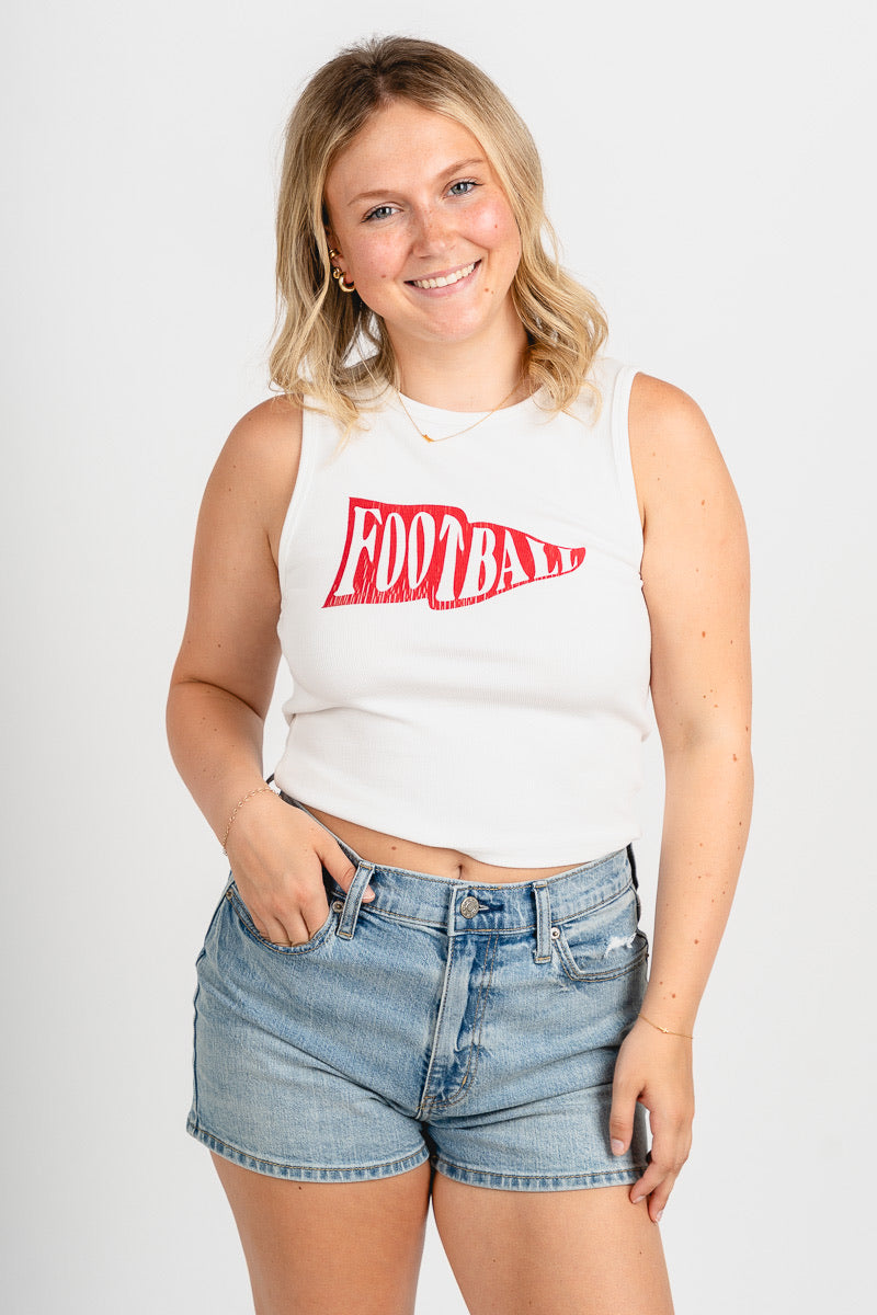 Football pennant flag tank top white/red - Affordable top - Boutique Tank Tops at Lush Fashion Lounge Boutique in Oklahoma City