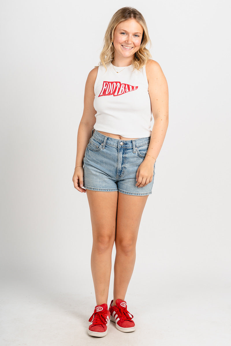 Football pennant flag tank top white/red - Trendy top - Fashion Tank Tops at Lush Fashion Lounge Boutique in Oklahoma City