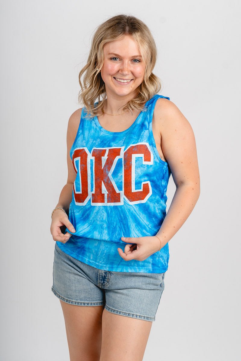 OKC block tie dye tank top blueberry - Trendy Oklahoma City Basketball T-Shirts Lush Fashion Lounge Boutique in Oklahoma City