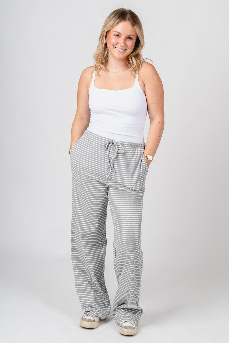 Striped wide leg pants heather grey/white