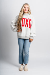 XOXO mock neck sweatshirt grey - Trendy Valentine's T-Shirts at Lush Fashion Lounge Boutique in Oklahoma City