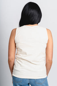 Oklahoma City big basketball comfort color tank top off white - Vintage OKC Basketball T-Shirts at Lush Fashion Lounge Boutique in Oklahoma City