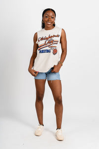 OKC basketball script swish muscle tank top bone - Trendy OKC Thunder T-Shirts at Lush Fashion Lounge Boutique in Oklahoma City