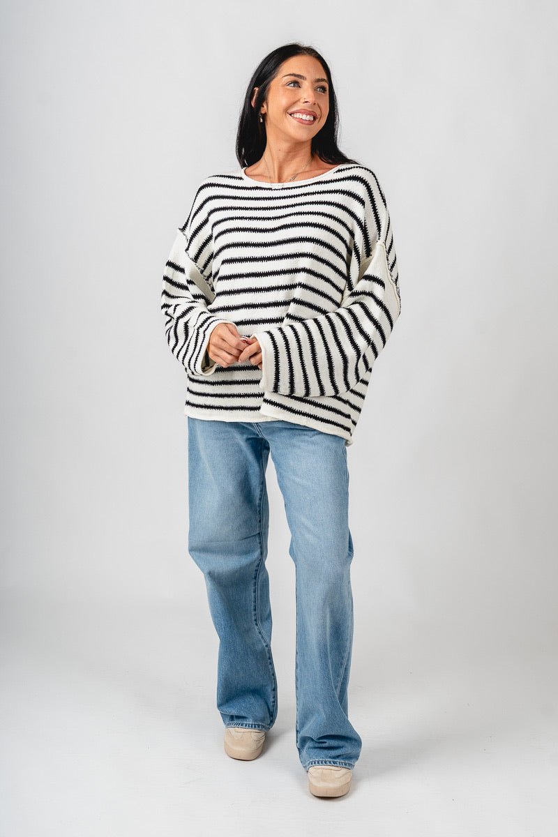 Striped oversized sweater cream/black – Unique Sweaters | Lounging Sweaters and Womens Fashion Sweaters at Lush Fashion Lounge Boutique in Oklahoma City