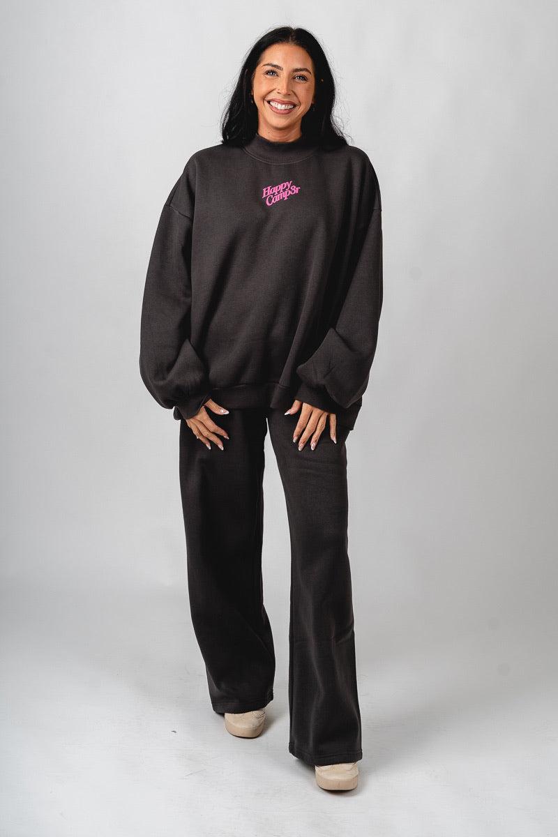 Happy Camper puff mock neck sweatshirt charcoal