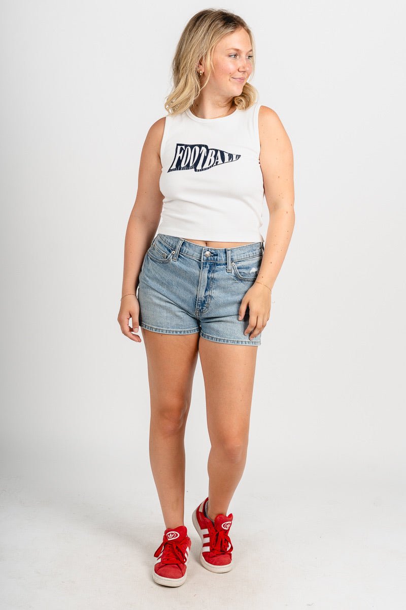 Football pennant flag tank top white/navy - Trendy top - Fashion Tank Tops at Lush Fashion Lounge Boutique in Oklahoma City