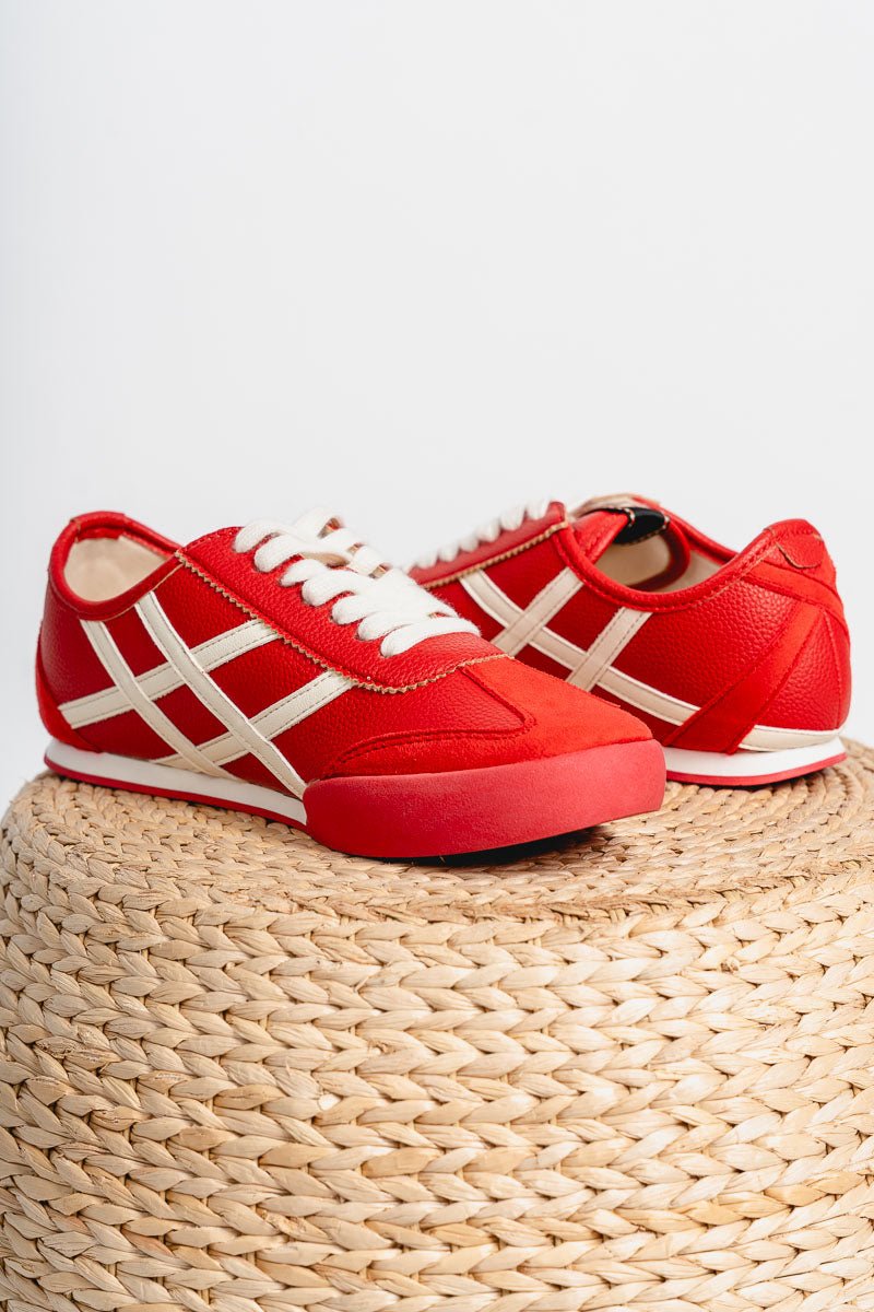 Polly criss cross sneaker red Stylish shoes - Womens Fashion Shoes at Lush Fashion Lounge Boutique in Oklahoma City