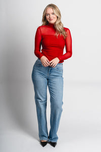 Mesh long sleeve top red - Cute Valentine's Day Outfits at Lush Fashion Lounge Boutique in Oklahoma City
