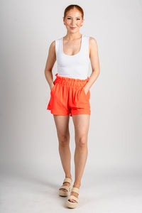 Ruffle waist shorts bright coral - Fun shorts - Unique Getaway Gear at Lush Fashion Lounge Boutique in Oklahoma
