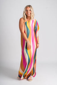 One shoulder sunset maxi dress pink multi - Affordable dress - Boutique Dresses at Lush Fashion Lounge Boutique in Oklahoma City