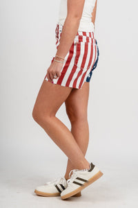 High rise American flag shorts red/white/blue - Adorable Shorts - Stylish Patriotic Summer Graphic Tees at Lush Fashion Lounge Boutique in OKC