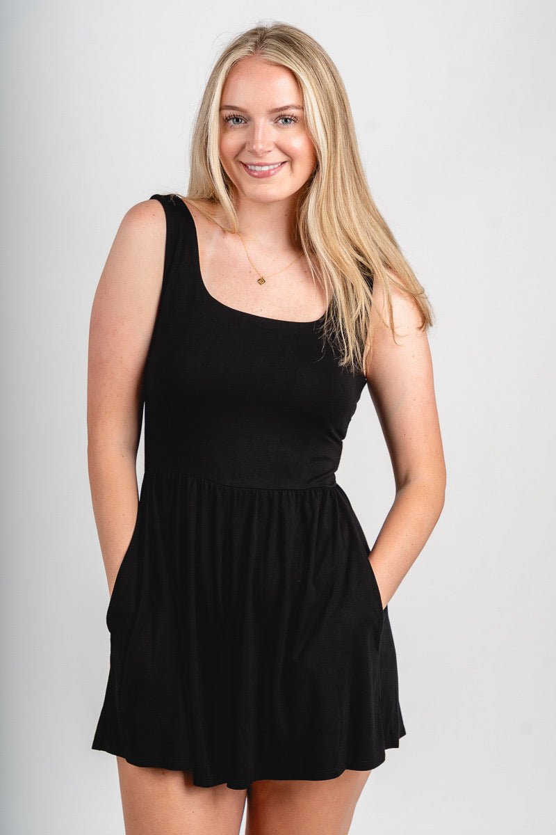 Sleeveless knit romper black - Cute Romper - Trendy Rompers and Pantsuits at Lush Fashion Lounge Boutique in Oklahoma City