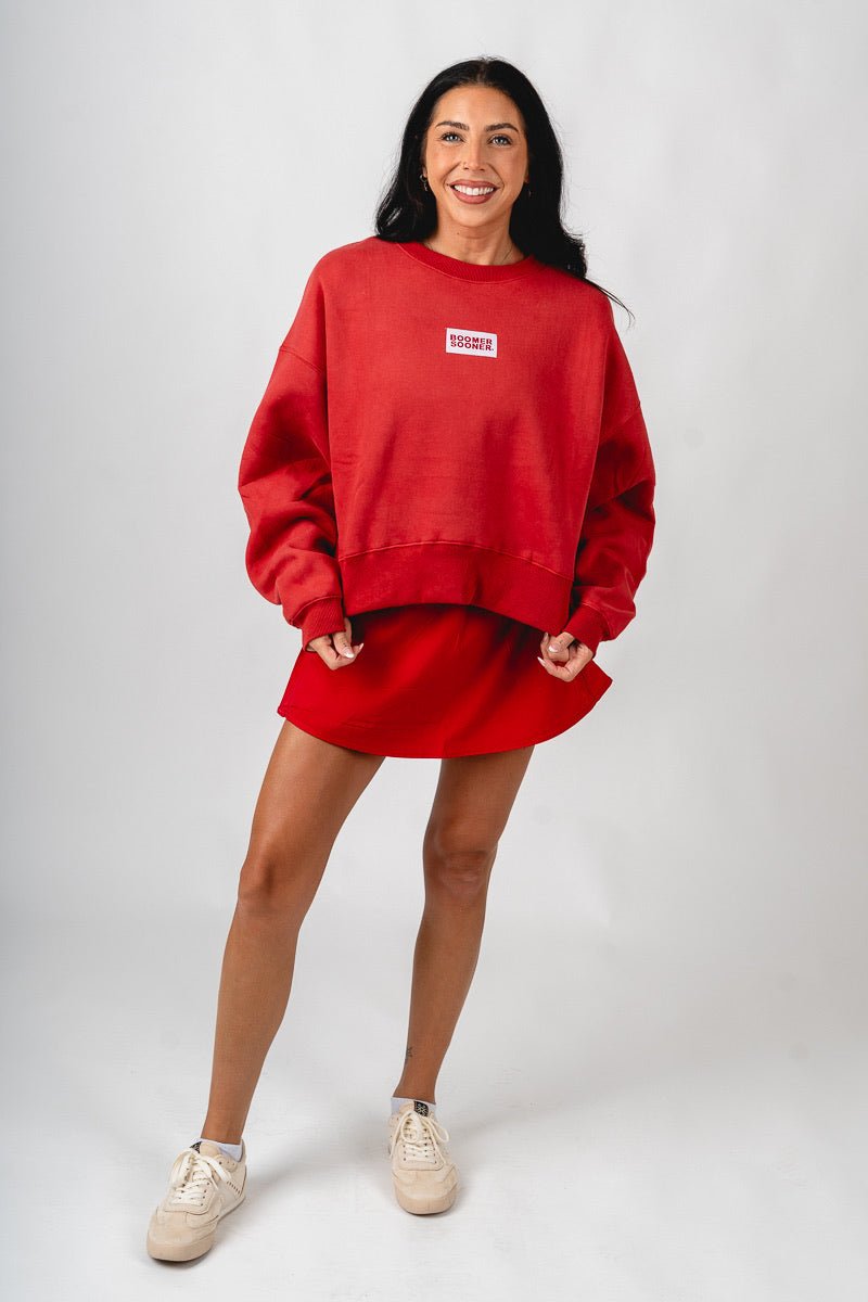 OU Boomer Sooner Becca crew neck sweatshirt crimson Sweatshirt | Lush Fashion Lounge Trendy Oklahoma University Sooners Apparel & Cute Gameday T-Shirts