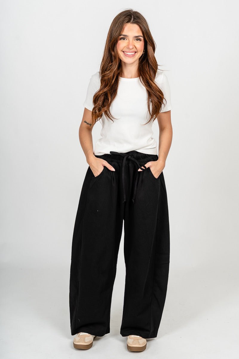 Barrel leg sweatpants black - Fun sweatpants - Unique Lounge Looks at Lush Fashion Lounge Boutique in Oklahoma