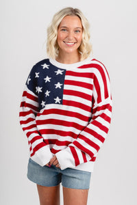 American flag sweater red/white/navy - Cute Sweater - Fun American Summer Outfits at Lush Fashion Lounge Boutique in Oklahoma City