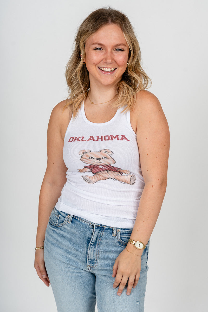 OU Oklahoma teddy bear tank top white