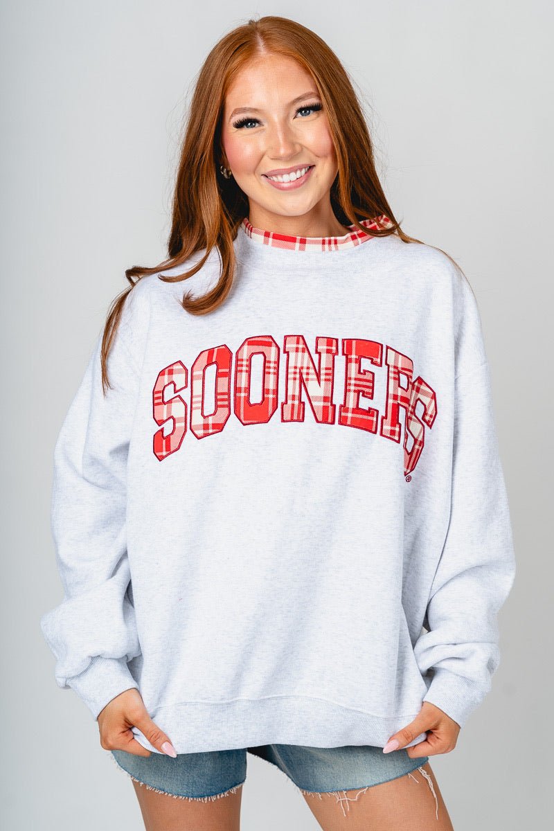 OU Sooners plaid mock neck sweatshirt heather grey