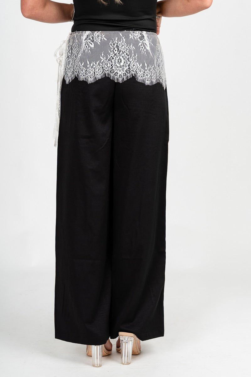 Lace overlay pants black