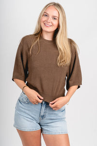 Raglan short sleeve sweater coffee – Stylish Sweaters | Boutique Sweaters at Lush Fashion Lounge Boutique in Oklahoma City