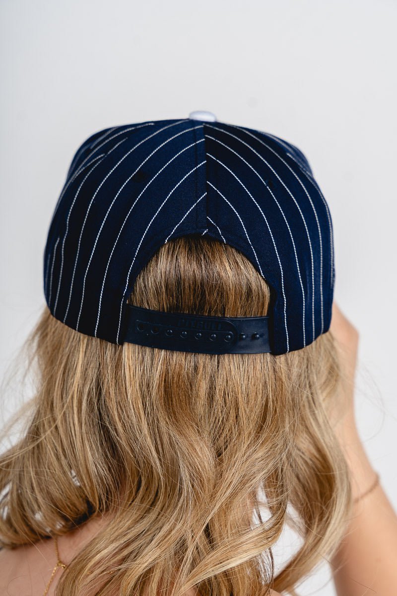 OKC block outline pinstripe hat navy/white - Oklahoma City inspired graphic t-shirts at Lush Fashion Lounge Boutique in Oklahoma City