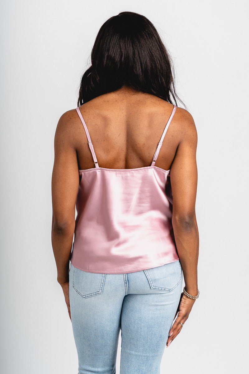Satin lace trim camisole rose