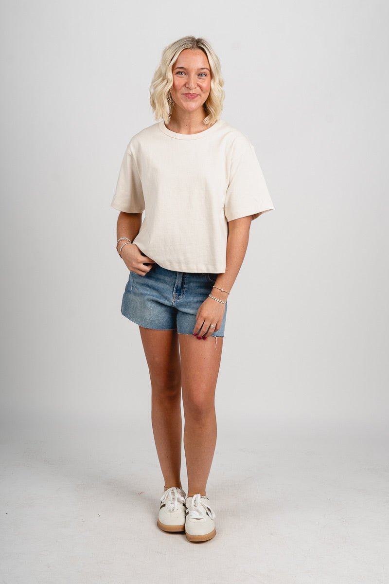 Short sleeve linen top oatmeal