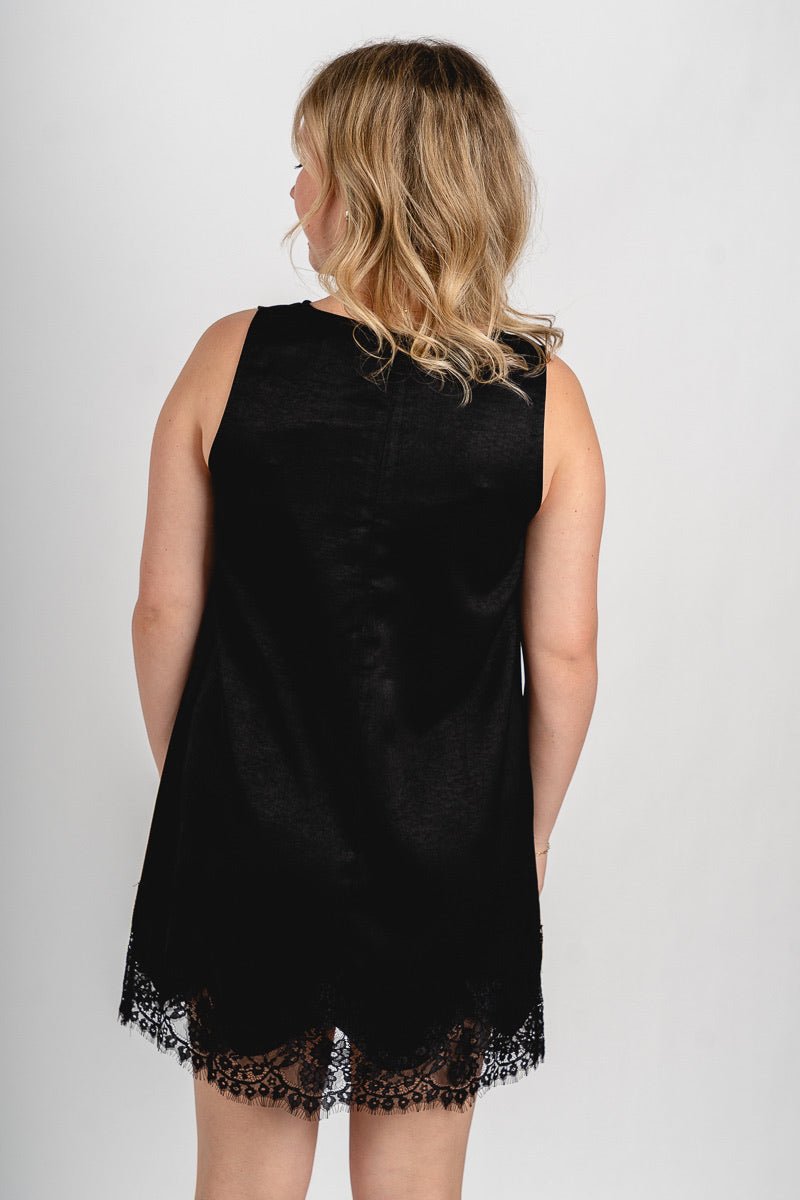 Sleeveless lace trim mini dress black
